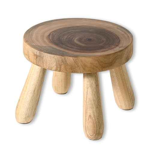 7 Inch Solid Wood Step Stool, Natural Growth Ring Wood Stool for Adults, Kids and Toddlers, Simple Minimalist Riser for Plants and Home D?cor