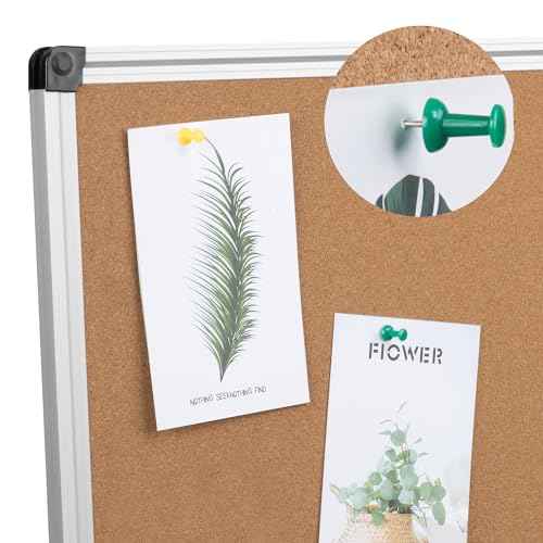 Board2by Cork Board Bulletin Board 36 x 48, Silver Aluminium Framed 4x3 Corkboard, Foldable Office Board for Wall, Large Wall Mounted Notice Pin Board with 36 Push Pins for School, Home & Office