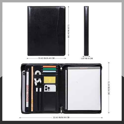 Business Vegan Leather Folder with Clipboards, Portfolio Binder Organizer, Business Portfolio for Men/Women, Zipper Portfolio Notebook, Binder with clipboard, Personalized Gift for Friends
