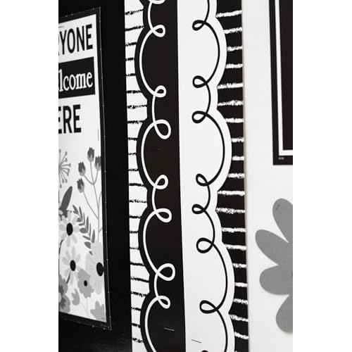 Teacher Created Resources Black with White Squiggles Die-Cut Rolled Border Trim - 50ft - Decorate Bulletin Boards, Walls, Desks, Windows, Doors, Lockers, Schools, Classrooms, Homeschool & Offices