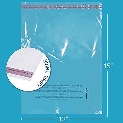 GPI - Pack of 100 12" X 15" Clear Self Seal Poly Bags, 1.5 Mil - Resealable Polybags with Adhesive strip & Suffocation Warning for Packaging T Shirts Clothing. Perfect for Shipping Supplies with FBA