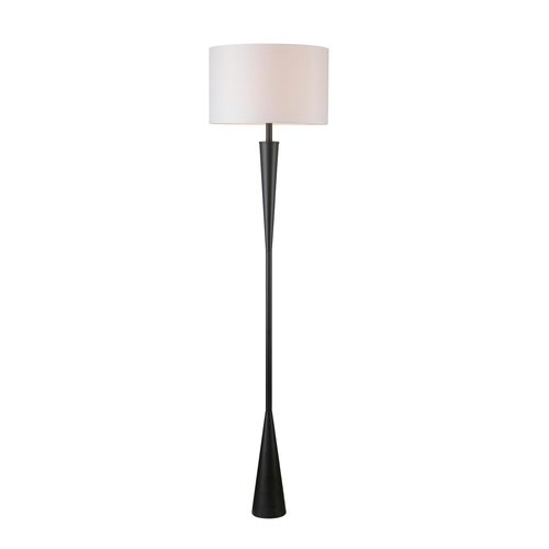 Globe Electric 67224 70" Floor Lamp, Matte Black Finish, White Fabric Shade, Modern Tapered Frame, E26 Base, Contemporary Living Room and Bedroom Lighting
