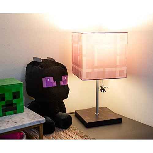 Minecraft Nether Portal Desk Lamp with Ender Dragon Pull | Nightstand Table Lamp with LED Mood Light for Bedroom, Desk, Living Room, Playroom | Home Decor Kids Room Essentials | Video Game Gifts
