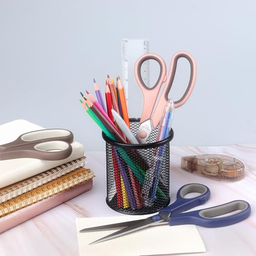LONGKEY 8.5-Inch Pastel Scissors 3-Pack - Navy Blue, Pink, Brown, Ultra Sharp Stainless Steel