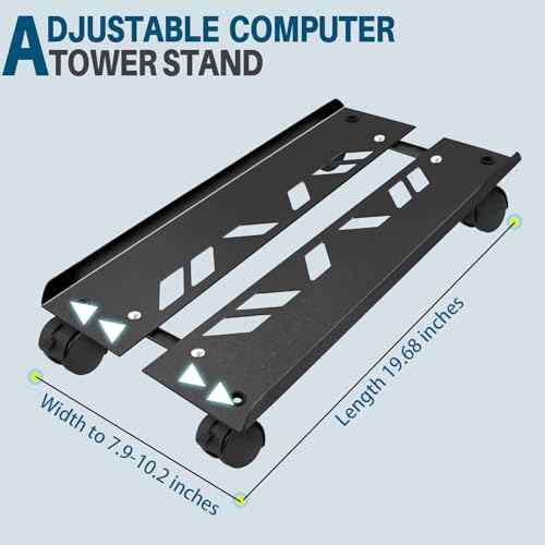 Adjustable Large Computer Tower Stand 7.9 to 10.2 inch Wide, Mobile PC Stand for Most Desktop Towers, Steel CPU Stand with Locking Caster Wheels, Gaming PC Holder,PC Cart