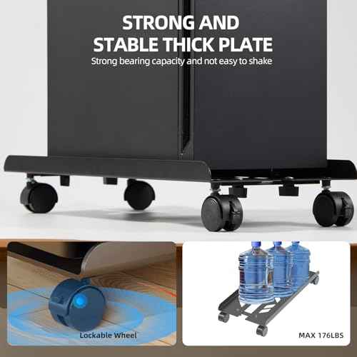 Adjustable Computer Tower Stand, Ventilated Mobile CPU Stand Fits Most PC Tower, Steel Desktop CPU Holder with Rolling Caster Wheels, PC Floor Cart Riser for Gaming Office Desk Accessories