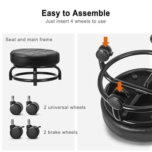 Low Roller Seat Low Height Rolling Stool PU Leather Rolling Stool, Modern Rolling Chair for Home Office Garage Shop