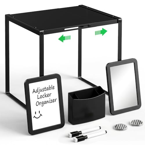 Black Adjustable Locker Shelf Organizer Kit for School Lockers - Durable Steel, Custom Fit, Easy Install