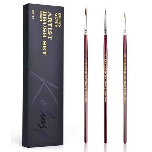 Kolinsky Sable Miniature Paint Brushes, Professional Fine Detail Paint Brushes, Golden Maple Round Point Paint Brush for Miniatures, Watercolor Details, Figures & Acrylic - Size 00, 0, 1