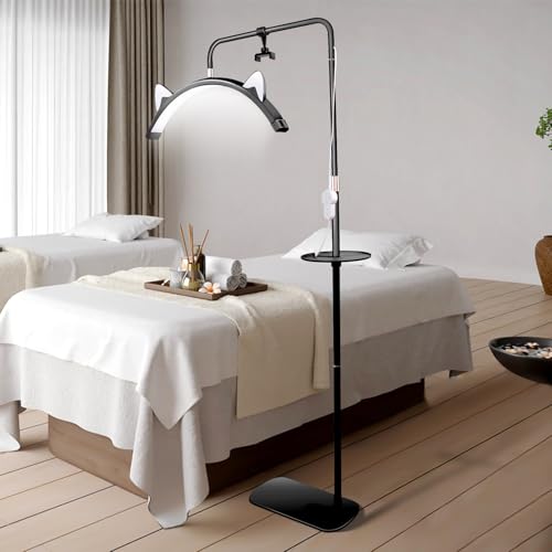 Eyelash LED Floor Lamp Estheticians Light for Eyelash Extensions, 28" Half Moon Ring Lamp with Phone Holder, Facial Lighting for Tattoo, Skincare, Lashes, Eyebrows, Beauty Filming Content Creation