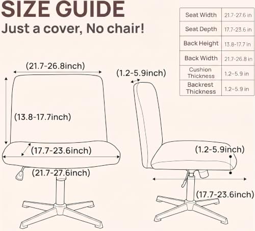 Deisy Dee Black Criss Cross Armless Velvet Chair Slipcover for Wide Seat Office Chairs