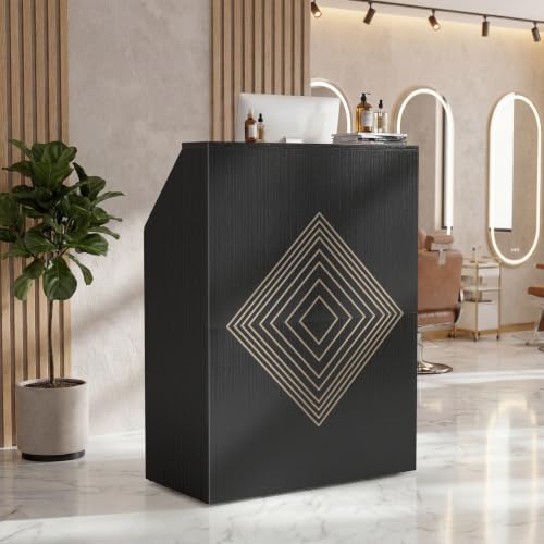 Small Black Reception Desk with Lockable Drawer & Counter for Salon & Retail