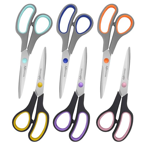 Hnncugty 8-Inch All-Purpose Scissors 6 Pack Black & Grey for Office & Crafts