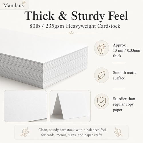 White Cardstock 8.5 x 11 / 8 1/2" x 11" Heavy 80 lb, 30 Sheets - Manilaus