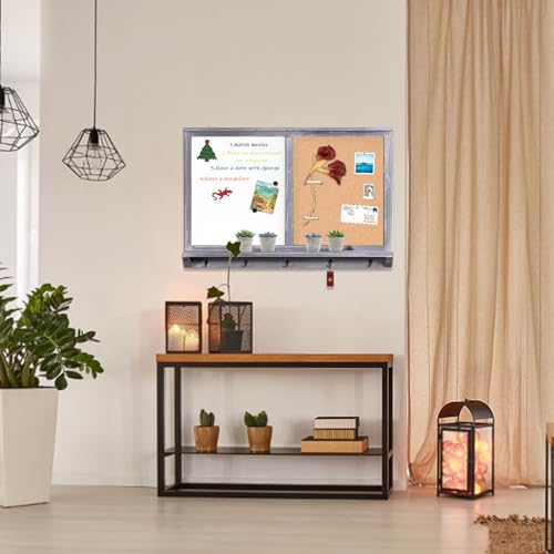 TORASO 23.6x35.4 Inch Gray Whiteboard & Cork Board Combo Wall Mount with Shelf & Hooks