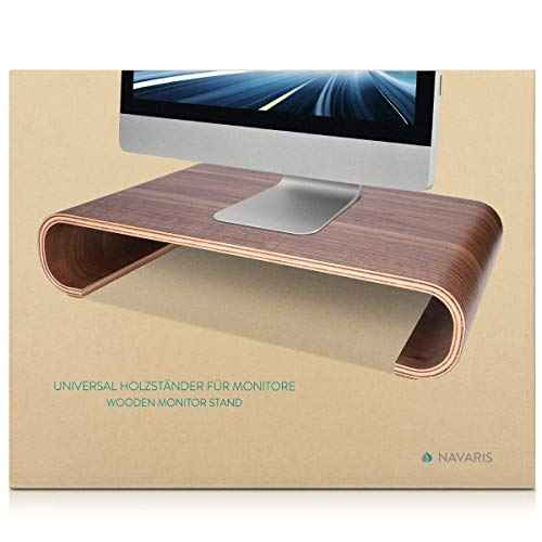 Navaris Wood Monitor Stand Riser - Computer Desk Organizer Desktop Dock Wooden Mount Display for PC TV Screen Notebook Laptop - Oak with White Stain