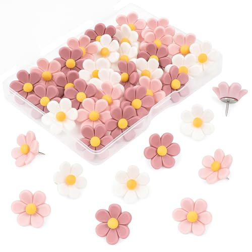 JIUZI 30-Pack Cute Flower Push Pins - Rust-Proof Metal Tips for Cork Boards & Photo Walls