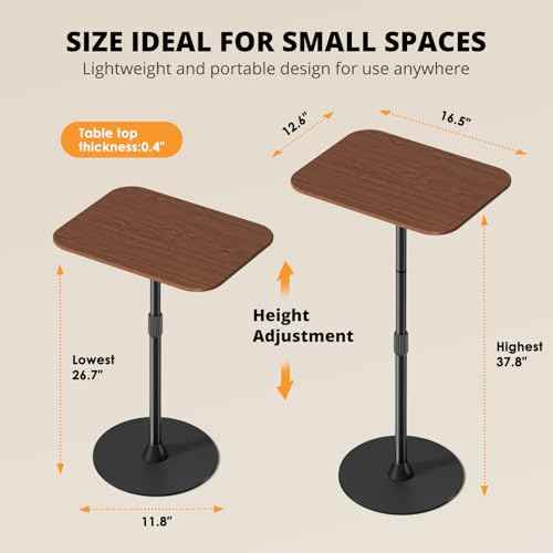 Adjustable Floor Laptop Stand, Height Adjustable Laptop Desk up to 37.8", Multifunctional Side Table for Sofa, Bedside, and Office with Sturdy Metal Base & Wooden Top
