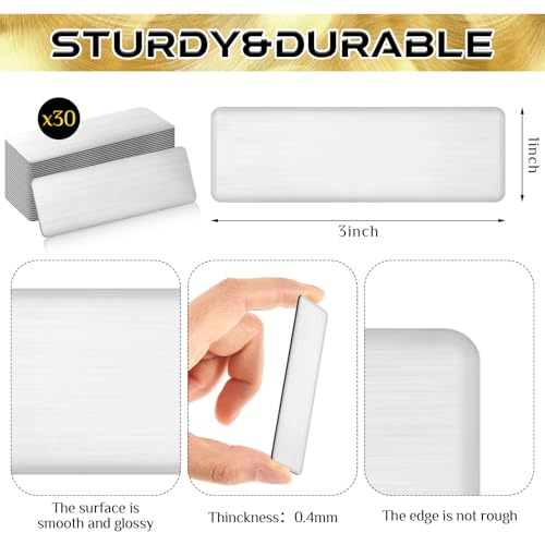 Therwen Silver Name Plates 1x3 Inches Rounded Corner, Pack of 30