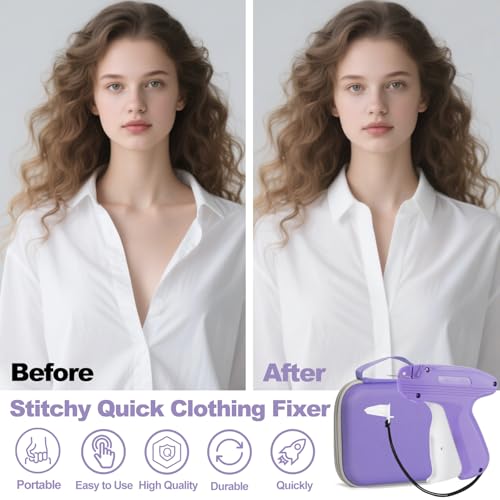 Stitch Gun for Clothes with Case (Purple) – Mini Quick Fix Sewing Gun Kit, 6 Needles & 5000 Fasteners