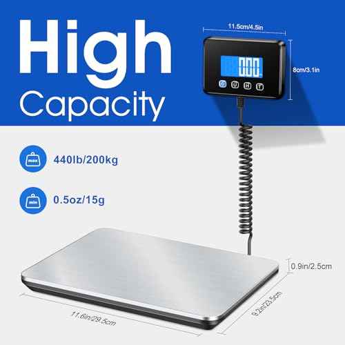 440lb Luggage Scale Accurate to 0.35oz, Heavy Duty Digital Shipping Package Weight Scale with LCD, Tare/Hold, USB & Battery Powered, for Father's Day, Small Business, Warehouse & Home Use