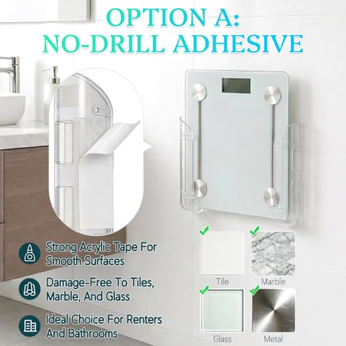 Clear Bathroom Scale Wall Holder with Dual Mount Options - Adjustable & No-Drill