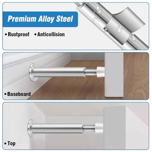 KOLAKO Door Stops, 20 Pack Spring Door Stop, 4.4 Inch Door Stoppers for Wall, Long Doorstop with Rubber Bumper, Baseboard Door Stopper for Bottom or Top, Silver