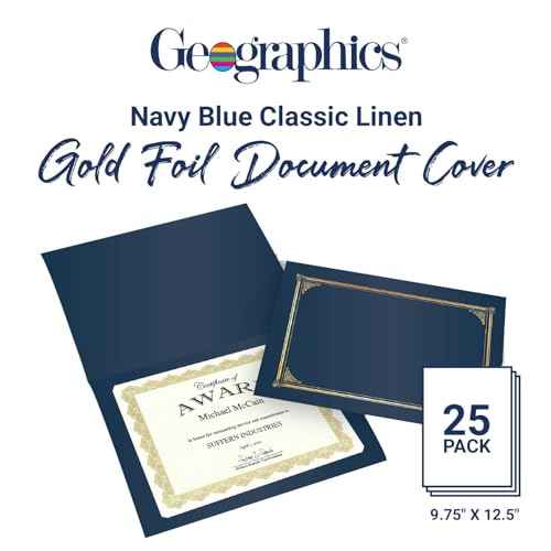 Geographics Classic Linen Document Covers, 12.5¡± x 9.75¡±, Navy Bue (25 Pack)