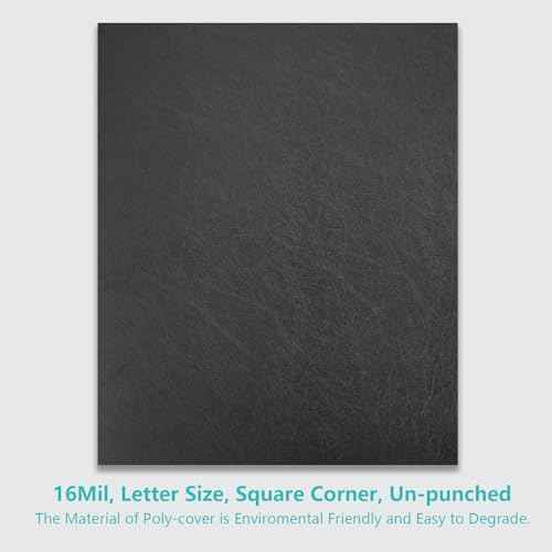 Binditek 100 Pack 16 Mil Leather-Textured Heavyduty Polycovers, Plastic Binding Presentation Covers, Letter Size, 8-1/2 x 11", Square Corners, Un-Punched, Black