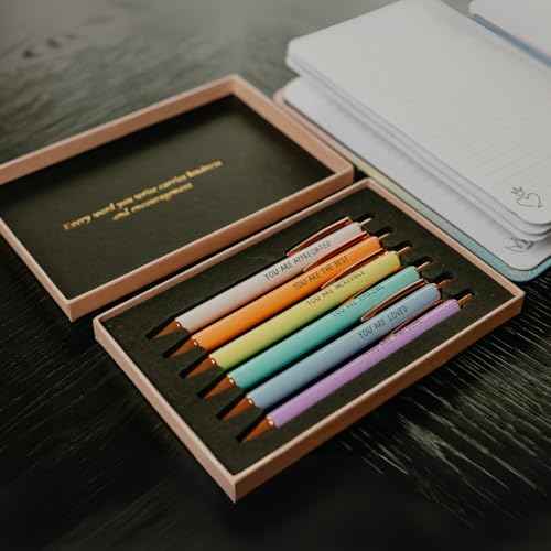 MESMOS 6pk German-Made Ink Fancy Pen Set for Women, Teacher Appreciation Gift Ideas for Women, Best Teacher Gifts Supplies, Refillable Nice Cute Pens, Boss Lady, Office Coworkers, Metal Ballpoint Pens