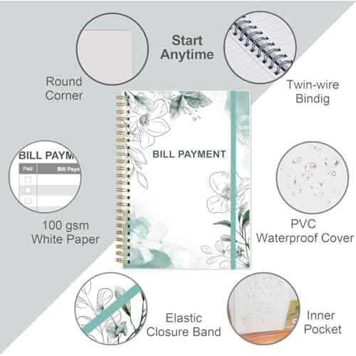 Bill Payment Tracker Notebook - Monthly Bill Organizer & Planner for Personal Budgeting Financial, Payments Checklist Organizer, 5.8" x 8.5", Teal Floral