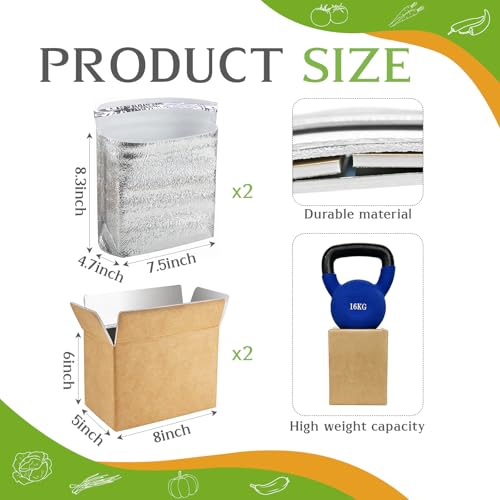 Convivium 2 Pack Insulated Shipping Boxes with Aluminum Foil Liner, 8x5x6 Inches, Hot & Cold Food Delivery