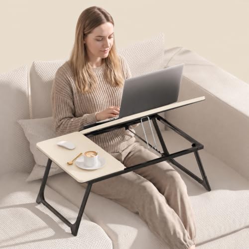 OYKTVB Beige Adjustable Bed Laptop Desk with Cup Holder & 5-Angle Tilt