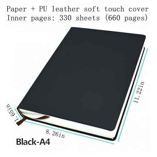 jooact Thick Sketchbook 660 Pages Notebook Soft Faux Leather Cover Journal 80GSM Paper Notepad Drawing Book Memo Writing Sketch Pad Diary Notebook