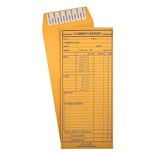 400 Cashier Depot - Cashier's Report Envelope MT230S, 4 1/2" x 10 3/8", Sturdy 24lb. Brown Kraft, Cash Drop Envelopes, Peel & Seal Flap, 400 Count