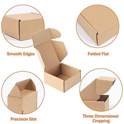 PHAREGE 4x4x2 inch Shipping Boxes Bulk 100 Pack Brown, Tab Lock Tuck Top Mailer Boxes for Packaging Small Business, Small Cardboard Gift Boxes for Wrapping Mailing Present