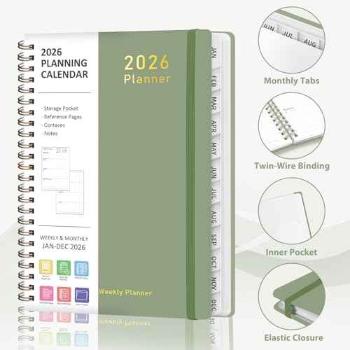 2026 Planner, Weekly and Monthly Calendar Academic Planner, Jan 2026 - Dec 2026, Planning Agenda Book for Desk Accessories and School Supplies - A5 (6.3'' x 8.5'')
