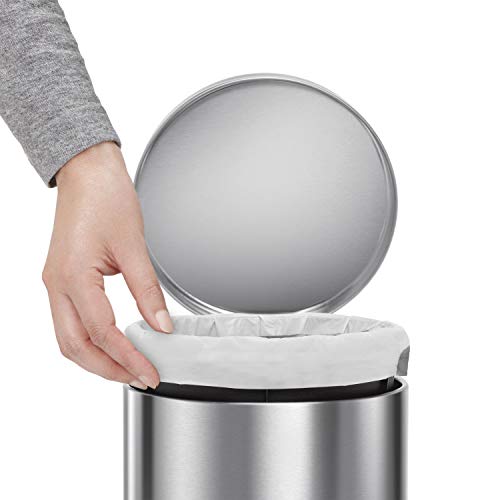 simplehuman Round Step Can 4.5L Brushed Stainless Steel - Compact Bathroom Trash Bin with Lid Shox®