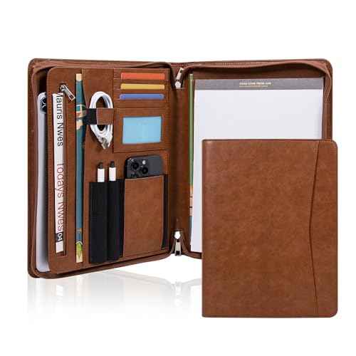 Business Portfolio Binder,Leather Portfolio,Portfolio Organizer,Leather Folder,Padfolio,File Folders£¬Portfolio Folder,Binder with clipboard,Office ornanziation (Brown)