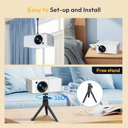 Mini Smart Projector, XGODY X2 Android 12 Portable HD Projector 12000L 1080P Support with WiFi and Bluetooth, Electric Focus/Keystone, Built-in Prime V, YouTube 8000+ APP, Tripod Included(Pearl White)