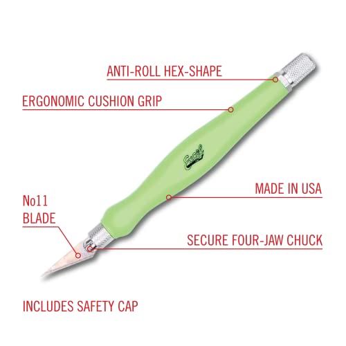 Excel Blades #11 Craft Knife Blades with Rubber Grip - Green Handle