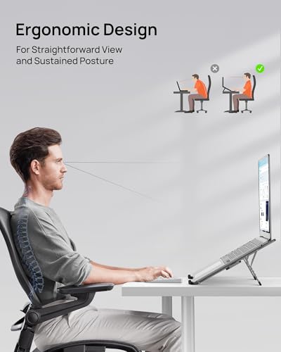 Gray Foldable Laptop Stand for 10-16 inch Devices - Portable & Ergonomic Aluminum Holder