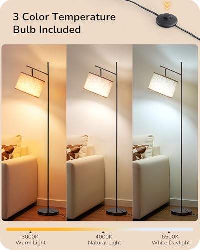 EDISHINE Black Modern Floor Lamp 64.7" Arc Standing Lamp for Living Room