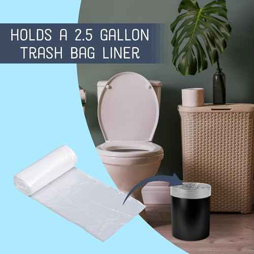 Round 9.5 x 8 Iron Metal Bathroom Trash Can Wastebasket Home Office Bedroom Fits 2.25 Gallon Trash Bag Liner, Black