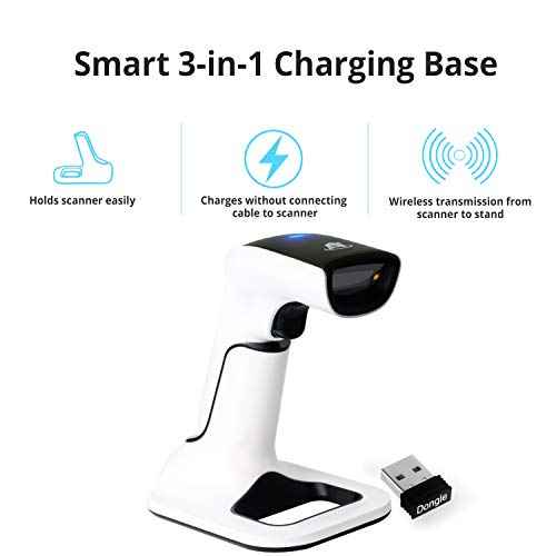 ScanAvenger Wireless Portable 1D&2D with Stand Bluetooth Barcode Scanner: 3-in-1 Handheld Scanner, Rechargeable Battery for Inventory - USB Bar Code/QR Reader (1D&2D with Next Gen Stand)