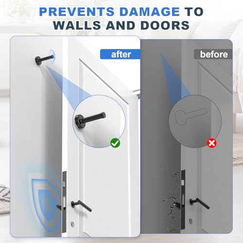 Profasion 2 Pack Door Stopper with Rubber Tip, No-Drill Wall Protection, Stainless Steel, Black