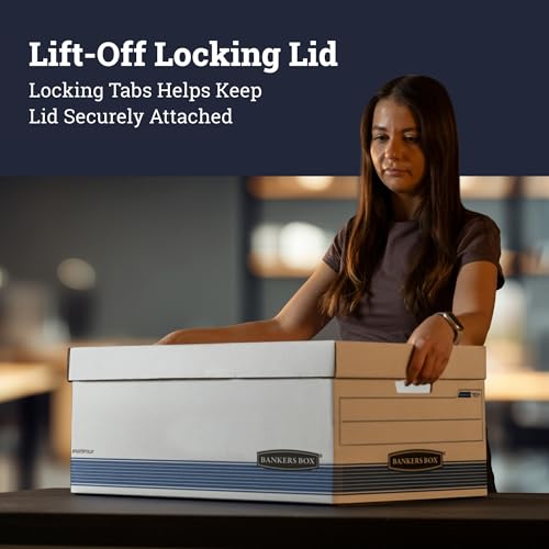 Bankers Box 12-Pack Medium-Duty File Storage Boxes with Lids, 24in Letter, FastFold