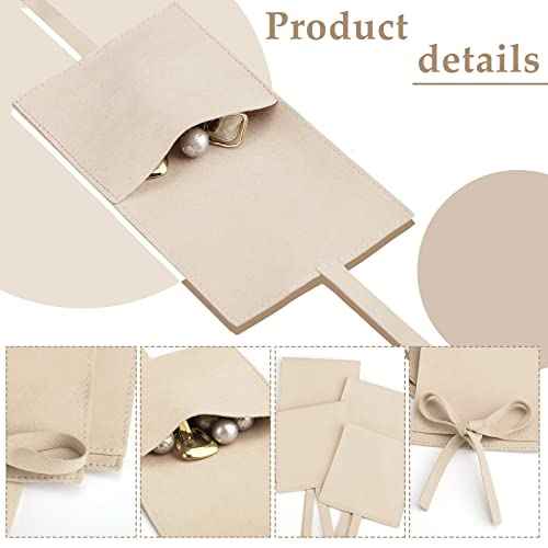 Sotiff 80 Pcs Microfiber Jewelry Pouch 8x8 cm Jewelry Packaging Bag Luxury Small Gift Bag for Small Business Envelope Style Bracelet Packaging Bow Tie Microfiber Pouch with Strings Divider(Khaki)