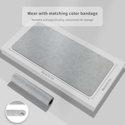 NUOYOU Light Grey Large PU Leather Desk Pad 80x40cm Waterproof Mouse Mat