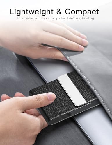 Padike Black PU Leather Business Card Holder Slim Metal Pocket with Magnetic Closure